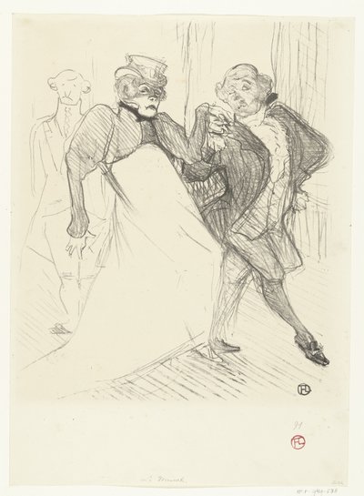 Porträtt av skådespelarna Gabrielle Rejane och Felix Galipaux i toneelstuk Madame Sans-Gêne Rejave och Galipaux, i Madame Sans Gène av Henri de Toulouse Lautrec