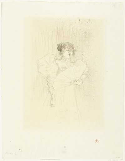 Porträtt av skådespelerskan Luce Myrès med fläkt Luce Myres de ansikte av Henri de Toulouse Lautrec