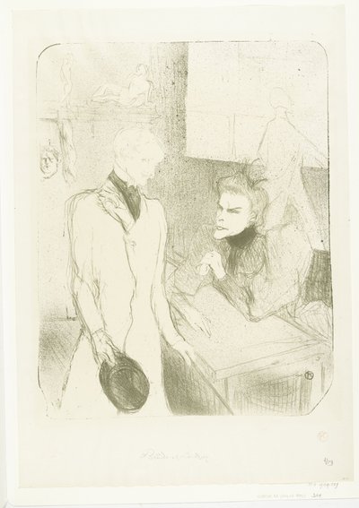 Porträtt av skådespelerskan Marthe Brandès som skådespelaren Charles le Bargy i toneelstuk Les Cabotins Brandès och Bargy i Cabotins av Henri de Toulouse Lautrec
