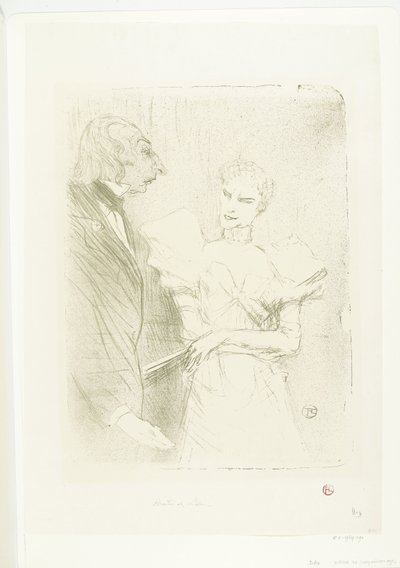 Portret av skådespelerskan Marthe Brandès som skådespelare Louis-Pierre Leloir i toneelstuk Les Cabotins Brandès och Leloir i Cabotins av Henri de Toulouse Lautrec