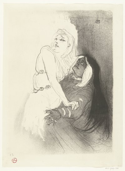 Porträtt av skådespelerskan Sarah Bernhardt i toneelstuk Phèdre (Phaedra) Under renässansen. Sarah Bernhardt i Phaedra av Henri de Toulouse Lautrec