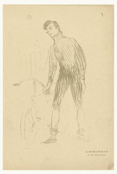 Porträtt av cyklisten Albert Zimmerman och hans cykel Zimmerman et sa maskin (titel på objekt) av Henri de Toulouse Lautrec