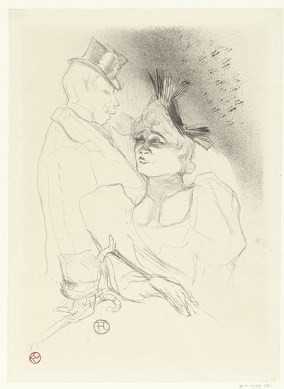 Porträtt av sångerskan Marcelle Lender och komikern Louis Bouchenez eller baronen under uppträdandet Mademoiselle Lender och Baron av Henri de Toulouse Lautrec
