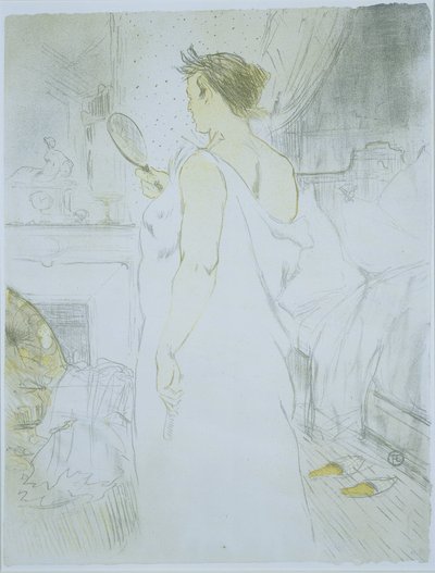 Stående kvinna tittar i en handspegel Femme a glace (originaltitel) La glace a main (originaltitel) Hon (serietitel) Ellen (serietitel) av Henri de Toulouse Lautrec