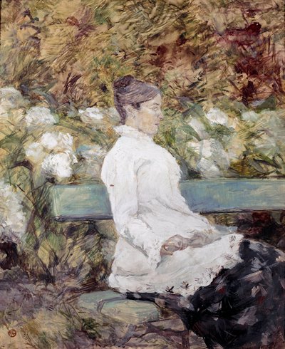 Målarens mamma i en trädgård. Målning av Henri de Toulouse-Lautrec (Toulouse Lautrec av Henri de Toulouse Lautrec