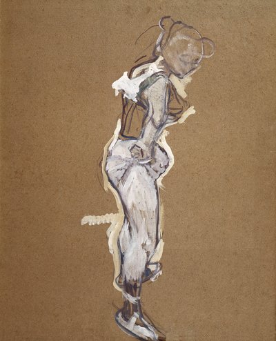 Trapesist justerar sina strumpbyxor av Henri de Toulouse Lautrec
