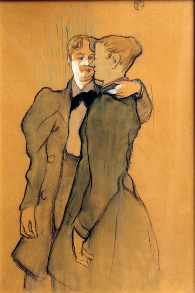Två kvinnor som vallar. Teckning av Henri De Toulouse Lautrec (Toulouse-Lautrec av Henri de Toulouse Lautrec