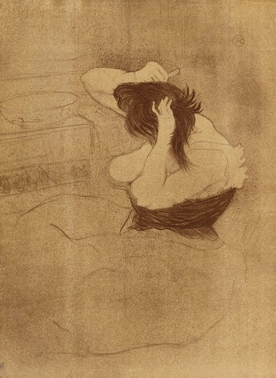 Kvinna som kammar sitt hår - La Coiffure, tallrik VII från Elles; Woman Combing Her Hair - Frisyren, skylt VII från Elles, 1896 av Henri de Toulouse Lautrec