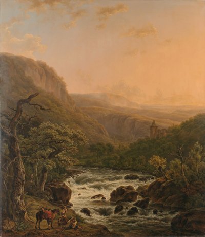 Flod i Ardennerna vid solnedgången av Henri van Assche