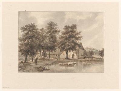 Utsikt över en gård vid vattnet av Henricus Franciscus Wiertz (signed by artist)
