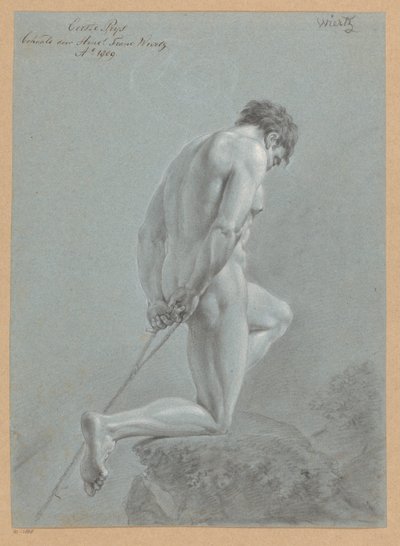 Knästående manlig naken, sedd från sidan (1:a pris 1809) av Henricus Franciscus Wiertz