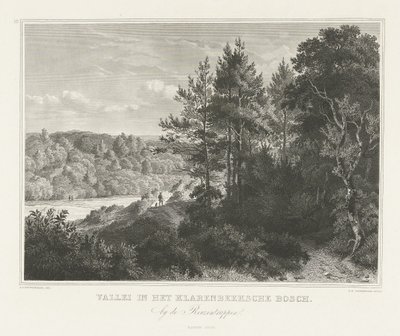 Utsikt över en dal i Klarenbeek park nära Arnhem Dal i Klarenbeeksche Bosch (titel på objekt) Scener från omgivningarna i staden Arnhem (serietitel) av Henricus Wilhelmus Couwenberg