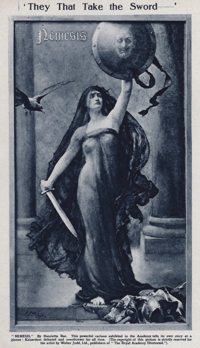 Nemesis, tecknad film om Kaiser Wilhelm II:s och Tysklands nederlag i första världskriget utställd i Royal Academy (litho) av Henrietta (after) Rae