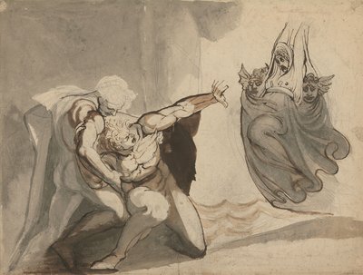 The Vision of Orestes (penna  bläck med grafit  lavering på papper) av Henry (1741 1825) Fuseli