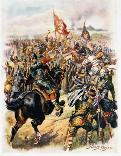Harolds (ca 1022-66) sista strid, illustration från "Glorious Battles of English of English History" av major C.H. Wylly. av Henry A. Payne