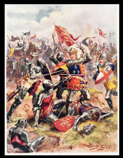 Kung Henrik V (1387-1422) Fights with Heroic Valour, illustration från "Glorious Battles of English History" av major C.H. Wylly, 1920-talet av Henry A. Payne