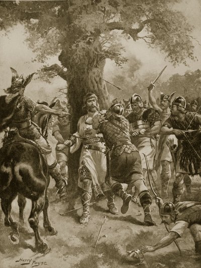 St Edmund slaktad av danskarna, 870 e.Kr., illustration från "Hutchinson