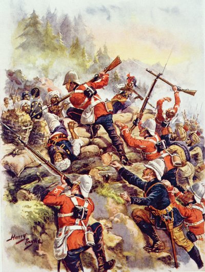 Storming the Heights, illustration från "Glorious Battle of English History" av major C.H. Wylly, 1920-talet av Henry A. Payne