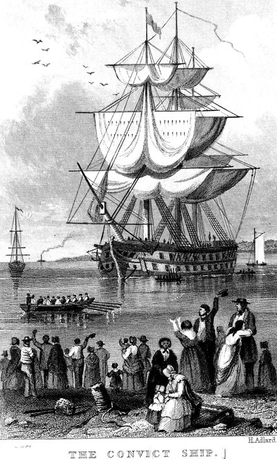The Convict Ship, c1820. av Henry Adlard
