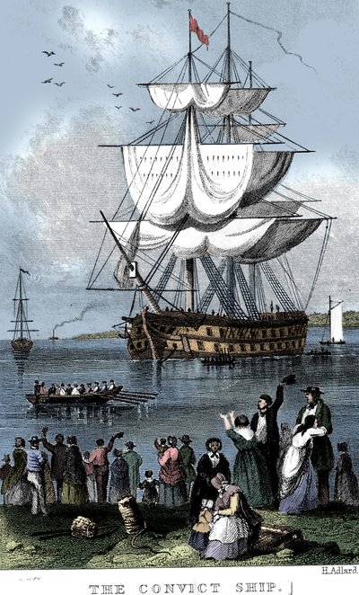 The Convict Ship, c1820. av Henry Adlard
