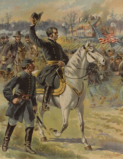 General Hooker vid slaget vid Chancellorsville, Virginia, amerikanska inbördeskriget, 3 maj 1863 (chromolitho) av Henry Alexander (after) Ogden