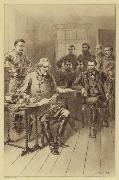 Lees överlämnande till Grant, Appomattox, 9 april 1865 (litho) av Henry Alexander (after) Ogden