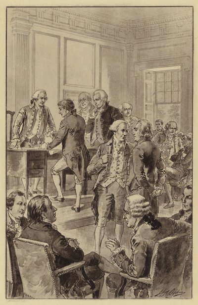 Undertecknande av självständighetsförklaringen, 4 juli 1776 (litho) av Henry Alexander (after) Ogden