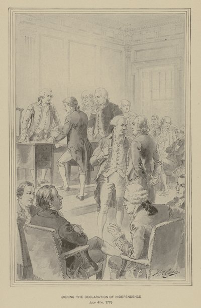 Undertecknande av självständighetsförklaringen, 4 juli 1776 (litho) av Henry Alexander (after) Ogden