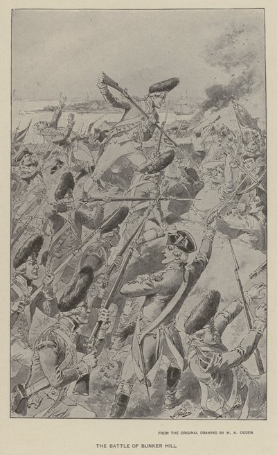 Slaget vid Bunker Hill (litho) av Henry Alexander (after) Ogden