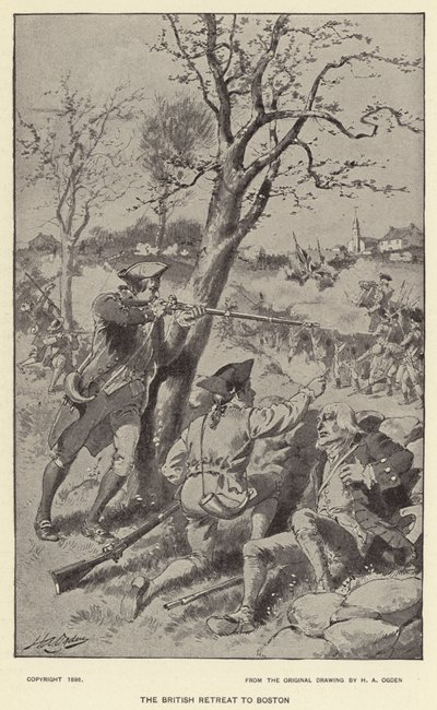 The British Retreat to Boston (litho) av Henry Alexander (after) Ogden