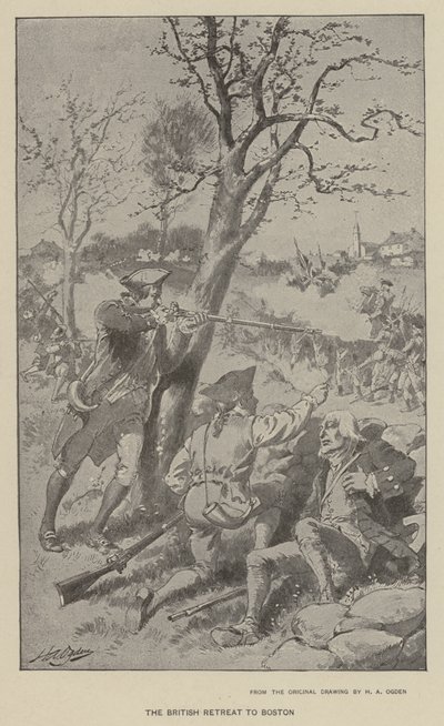 Britterna drar sig tillbaka till Boston (litho) av Henry Alexander (after) Ogden