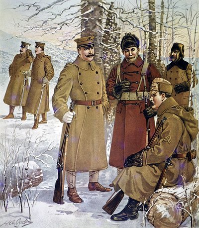 Vinteruniformer för den amerikanska armén 1901-07 (litho i färg) av Henry Alexander (after) Ogden