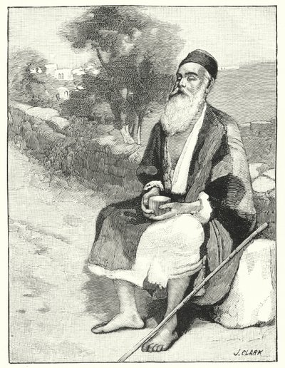 En blind tiggare nära Jerusalem (litho) av Henry Andrew Harper