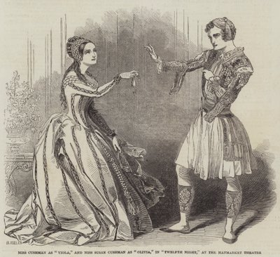 Miss Cushman som Viola och Miss Susan Cushman som Olivia, i Twelfth Night, på Haymarket Theatre av Henry Anelay