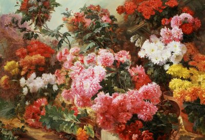 Mångfärgade krysantemum. Målning av Henri-Arthur (Henri Arthur) Bonnefoy (1839-1917) Privat samling. av Henry Arthur Bonnefoy