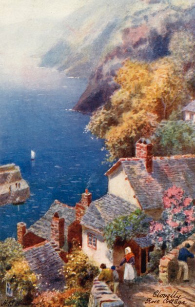 Rose Cottage, Clovelly (färglitografi) av Henry B. (after) Wimbush
