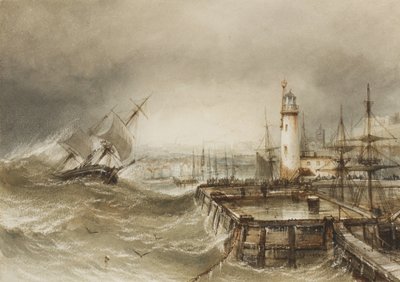 Ingången till Scarborough Harbor (wc på papper) av Henry Barlow Carter