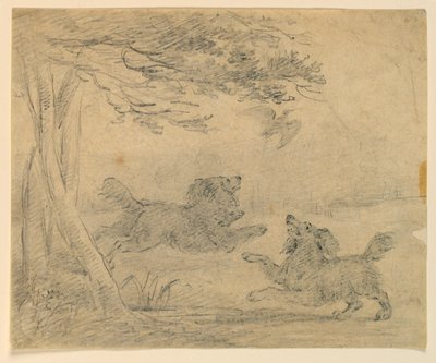 Studie av två spaniels i en park av Henry Bernard Chalon