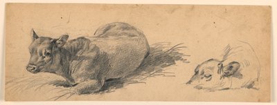Studie av en ung tjur som ligger på en äng av Henry Bernard Chalon