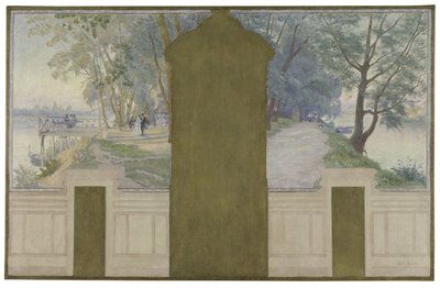 Skiss för vigselrummet i rådhuset i Asnières: Landskap. Seine med broarna Saint-Ouen och Courbevoie, ca 1900 (olja på duk) av Henry Bouvet