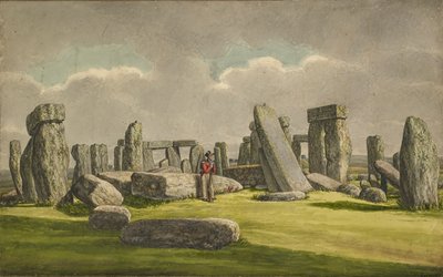 Stonehenge från W.S.W., visar ruiner med soldat, 1824-1839 av Henry Browne