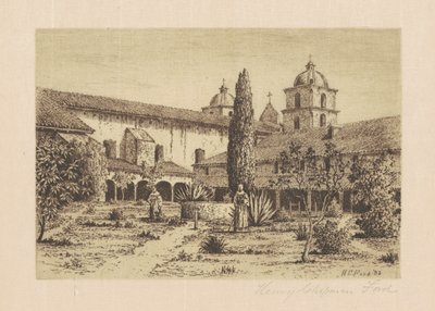 Trädgård, Mission Santa Barbara, 1888. av Henry Chapman Ford