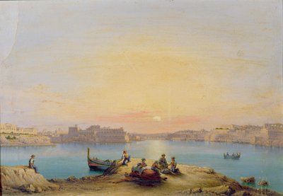 Valletta hamn vid solnedgången av Henry Charles Ferro