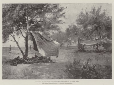 Utposter av Seaforth Highlanders bivackar under dagen vid Modder River av Henry Charles Seppings Wright
