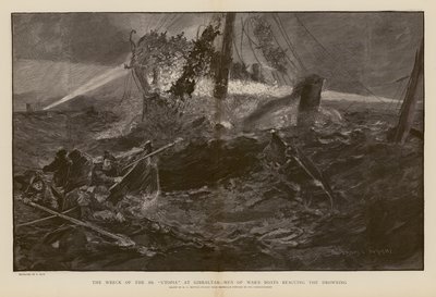 Räddning av drunknande under förlisningen av SS Utopia, Gibraltar (gravyr) av Henry Charles Seppings Wright