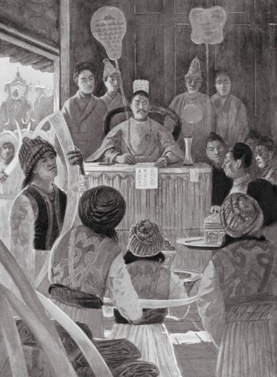 Siamesiska sändebud hyllar kejsaren av Kina (litografi) av Henry Charles Seppings Wright