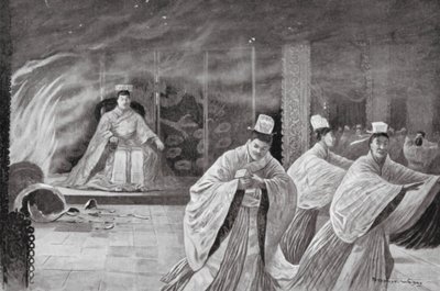 Kejsaren bränner sig själv i sitt palats (litografi) av Henry Charles Seppings Wright