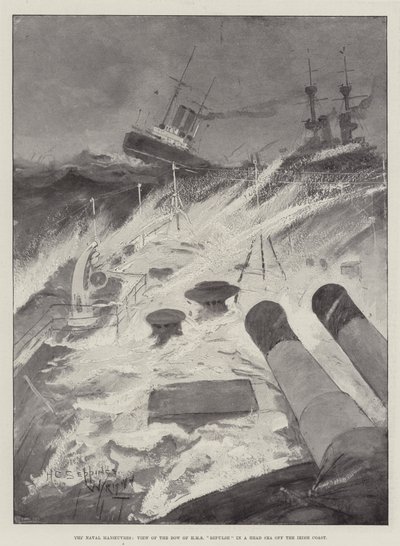 Sjömanövrarna, utsikt över fören av HMS Repulse i ett huvudhav utanför den irländska kusten av Henry Charles Seppings Wright