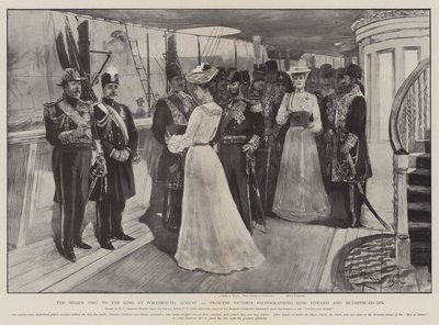 Shahs besök hos kungen i Portsmouth, 20 augusti, prinsessan Victoria fotograferar kung Edward och Muzaffir-ed-Din av Henry Charles Seppings Wright
