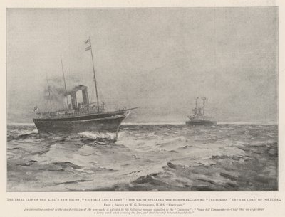 Provturen med kungens nya yacht Victoria och Albert, yachten som talar med Centurion på hemresa utanför Portugals kust av Henry Charles Seppings Wright